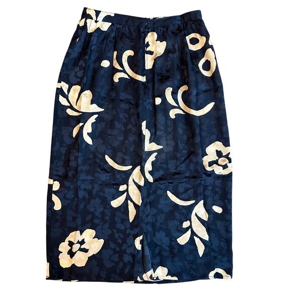 VNTG Maggy London Navy/Hawaiian Print, Silk. Pleated Pencil Midi Skirt- 6 - Picture 2 of 8